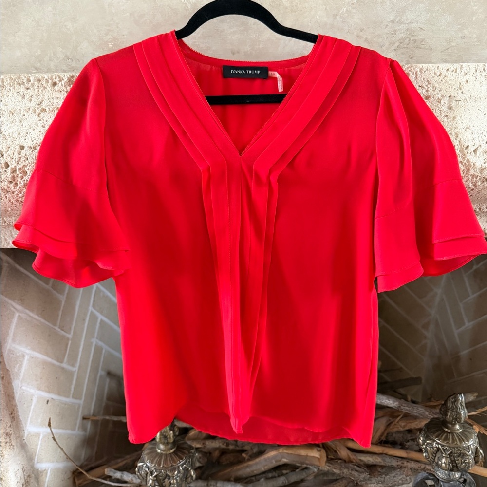 Ivanka Trump Vibrant Red Pleated Blouse